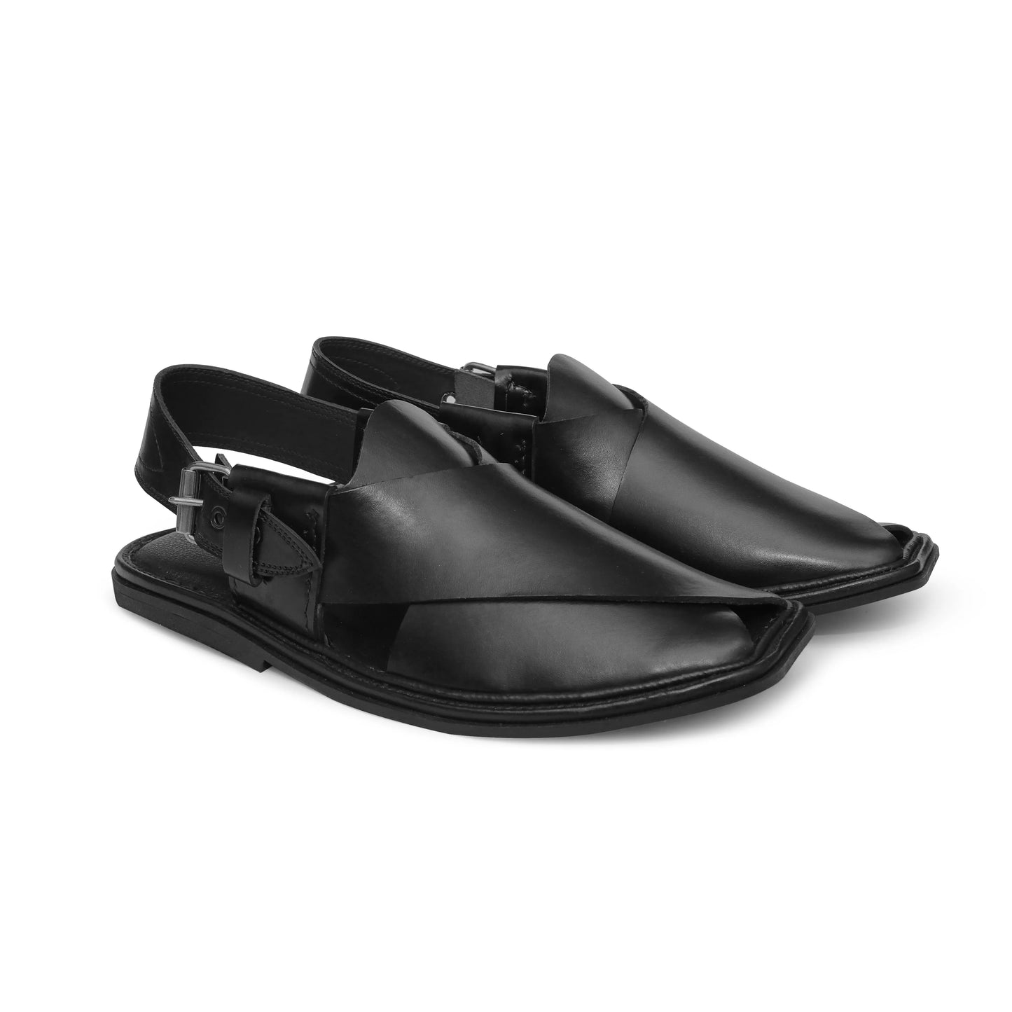 Medicated Black Leather Peshawari Sandal