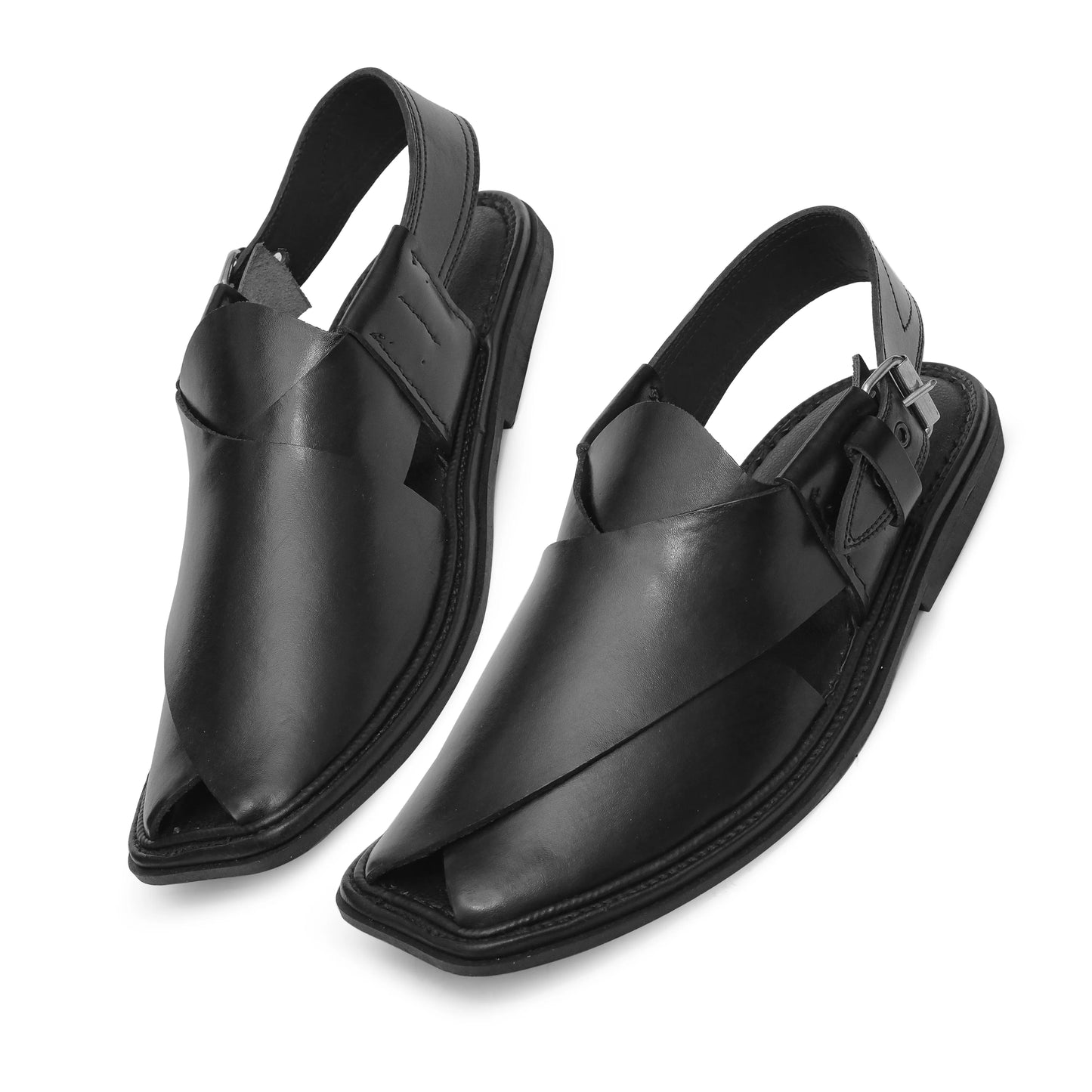 Medicated Black Leather Peshawari Sandal