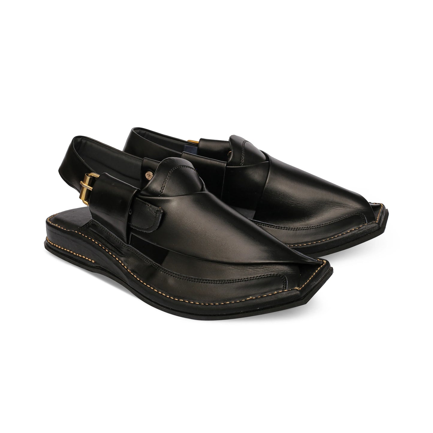 Medicated Black Leather Peshawari Sandal