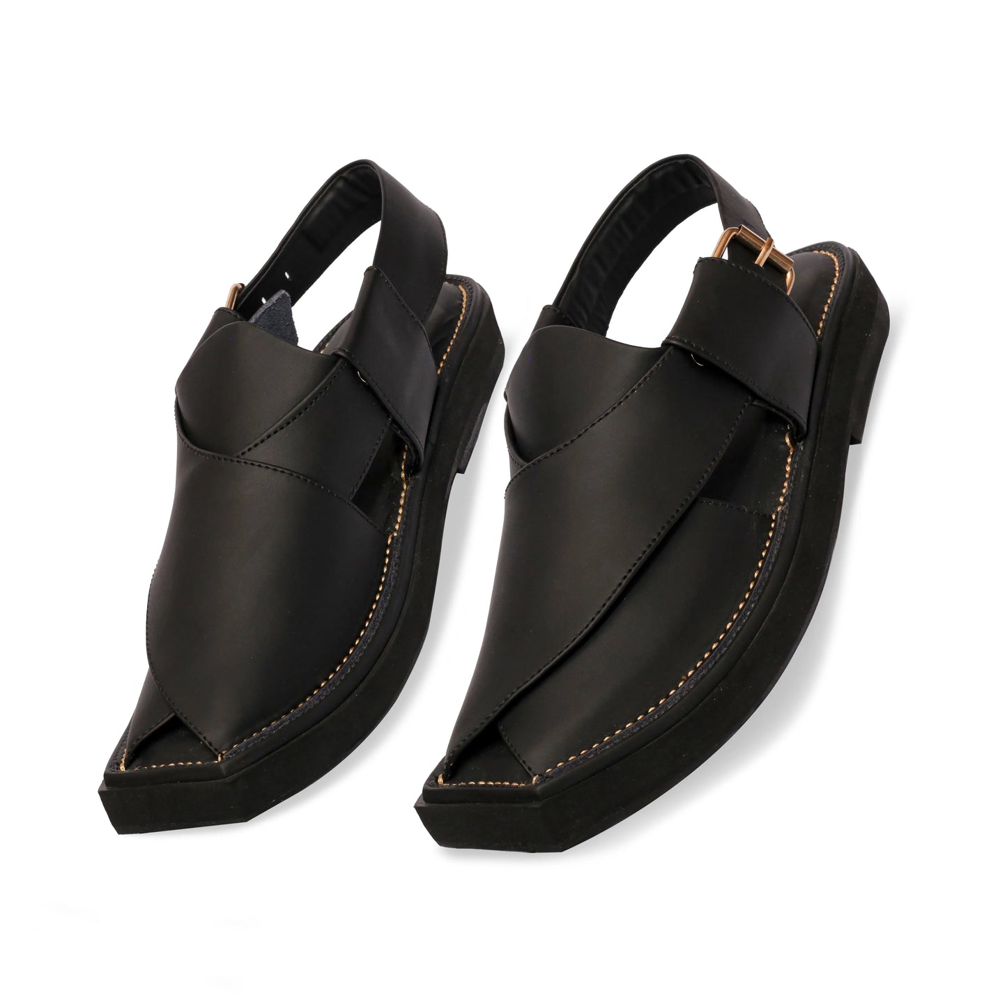Medicated Black Leather Peshawari Sandal