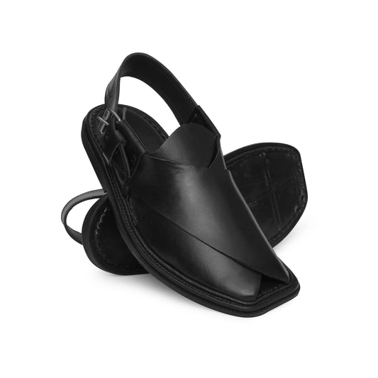 Medicated Black Leather Peshawari Sandal