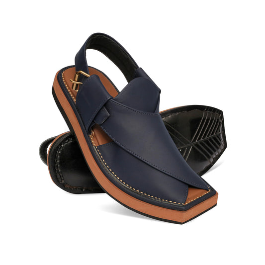 Medicated Blue Leather Peshawari Sandal