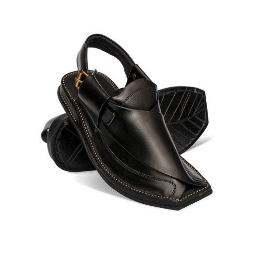 Medicated Black Leather Peshawari Sandal
