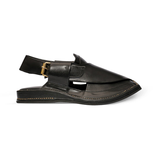 Medicated Black Leather Peshawari Sandal