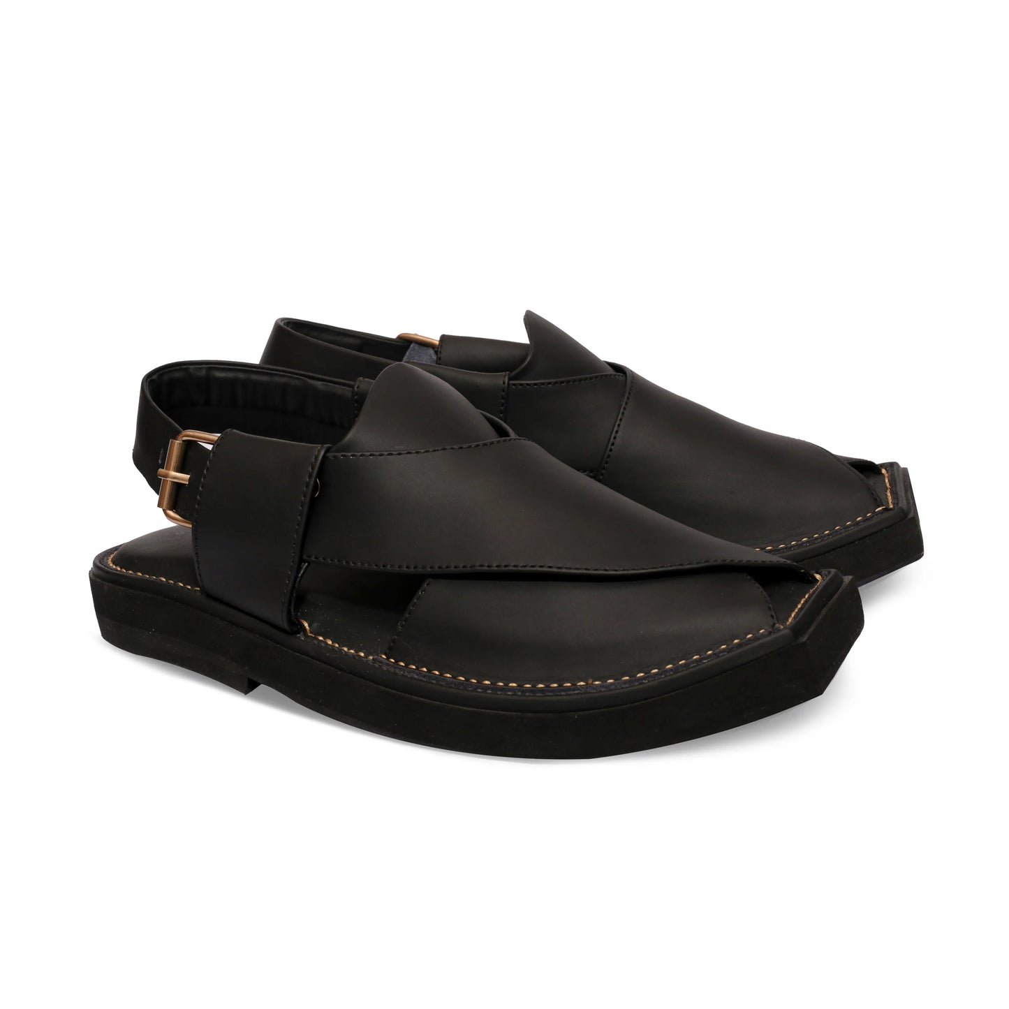 Medicated Black Leather Peshawari Sandal
