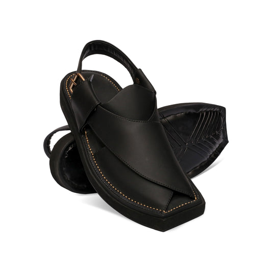 Medicated Black Leather Peshawari Sandal