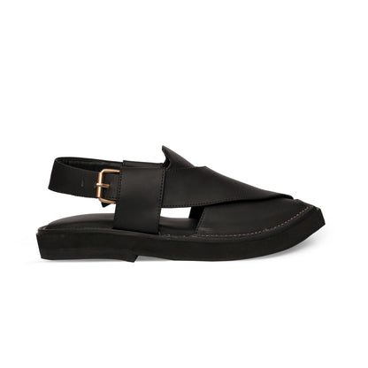 Medicated Black Leather Peshawari Sandal