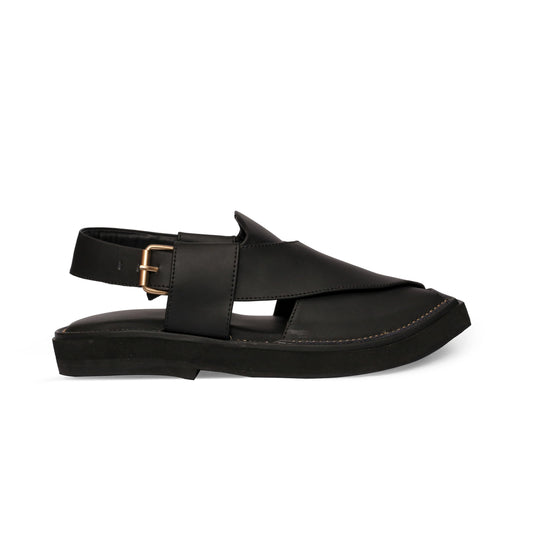Medicated Black Leather Peshawari Sandal